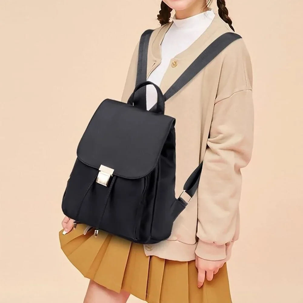 Mini Nylon Backpack for Women Lightweight Travel Purse Black Small Trendy Bag
